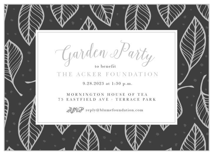 A fun leaf pattern accents your text on the Leafy Celebration Foil Party Invitation.