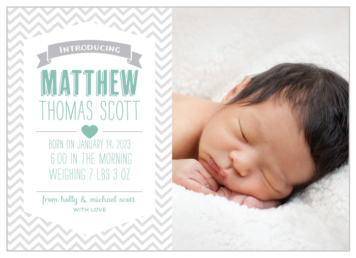 Share your exciting news with the Trendy Chevron Baby Announcements from the Love Vs Design Collection of Basic Invite.