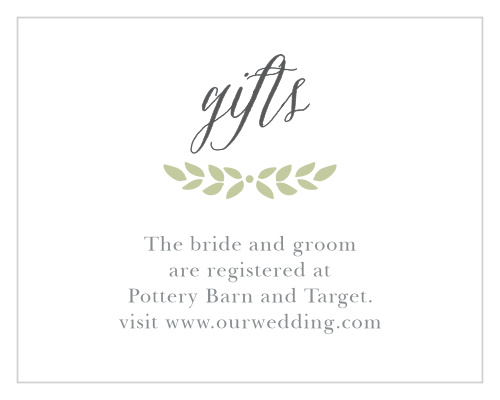 The graceful, nature-inspired design of the Blushing Leaves Registry Cards complements the Blushing Leaves Wedding Invitation Suite.