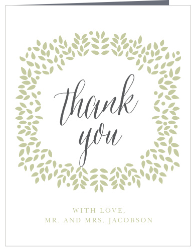 Finish your custom, nature-inspired wedding stationery with the Blushing Leaves Wedding Thank You Cards.