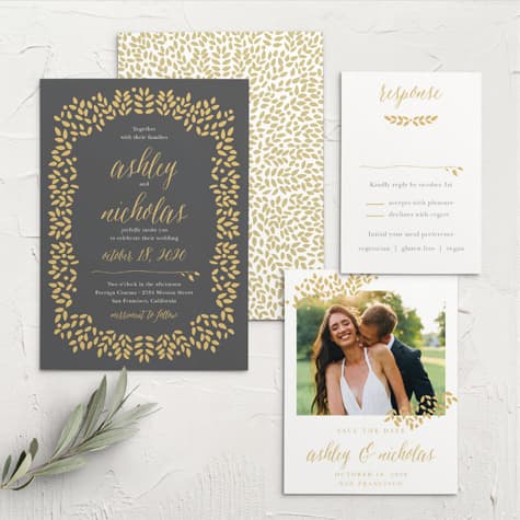 Blushing Leaves Foil Wedding Invitations