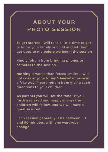 Prepare clients for their one-on-one time with the photographer using the Vintage Photo Album Session Cards. 