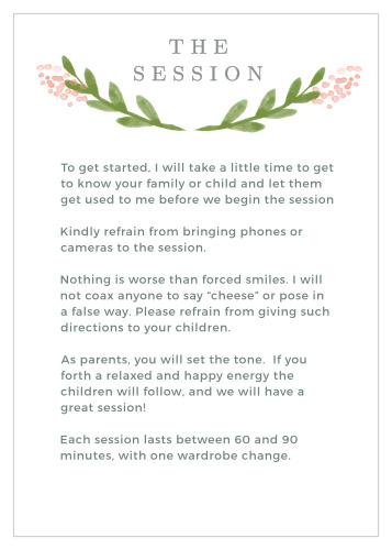 Prepare clients for their one-on-one time with the photographer using the Garden Watercolor Session Cards. 