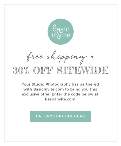Share your Basic Invite partner code with clients using the Vintage Photo Album Offer Card
