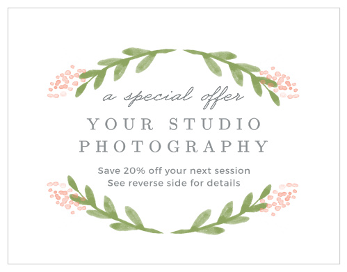 Extend special offers to clients with the Garden Watercolor Promotion Card.
