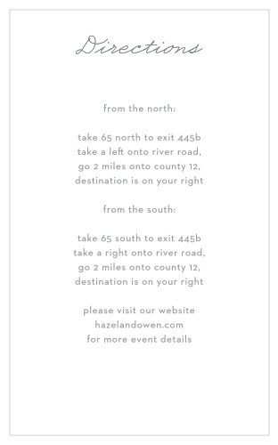 Direct guests to your romantic wedding venue with the Bold & Blissful Direction Cards from the Love Vs Design Collection at Basic Invite.