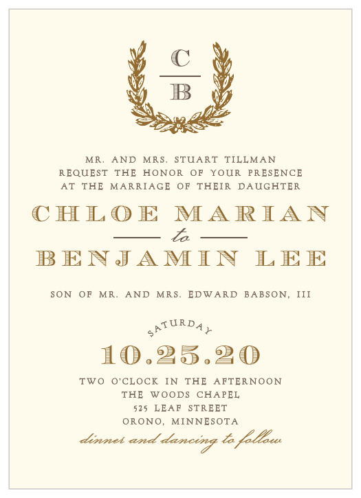 Vintage fonts and wreath make a brilliant accent for the Charming Woods Wedding Invitations.