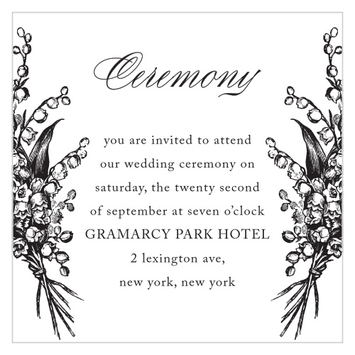 Vintage florals decorate the sides of your text on the Antique Chic Ceremony Cards from the Love Vs Design Collection at Basic Invite.