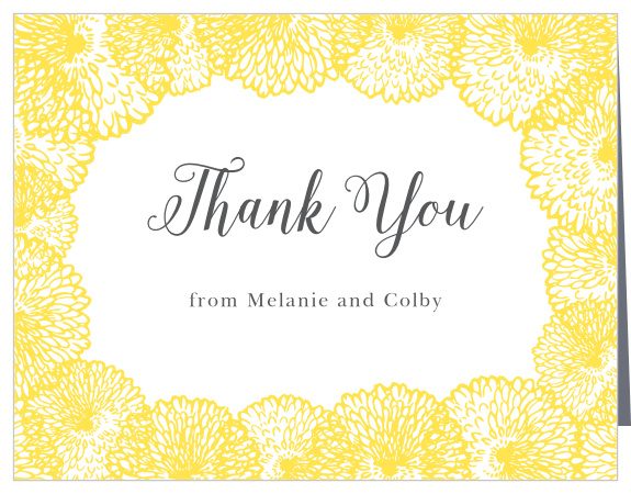 Flowers bursting with petals create a lush border on the Full Bloom Thank You Cards.