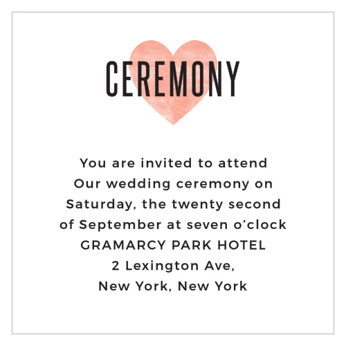 Invite friends and family to your wedding ceremony with a card brimming with style using the Heart In Hand Ceremony Cards.