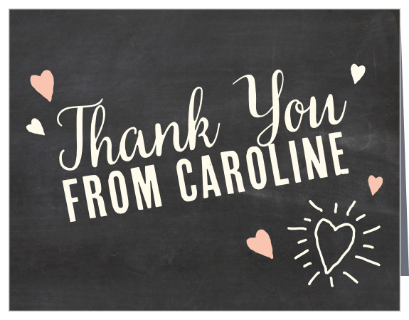 Share your gratitude with the doodle hearts and a chalkboard background of the Fun Times Girl Thank You Cards.