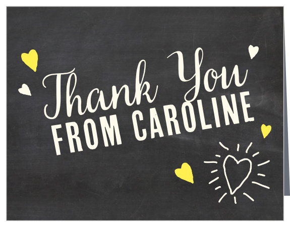Share your gratitude with the doodle hearts and a chalkboard background of the Fun Times Boy Thank You Cards.