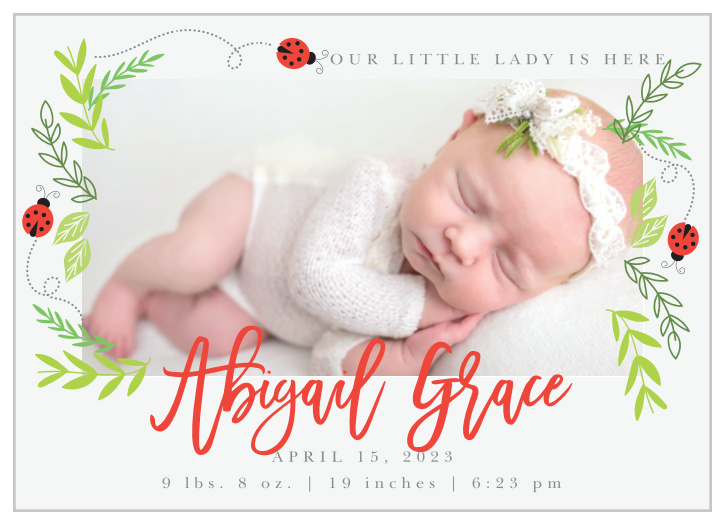 Add your daughter’s newborn picture to the sophisticated yet cute design of the Little Lady Birth Announcements from the Love Vs Design Collection at Basic Invite.