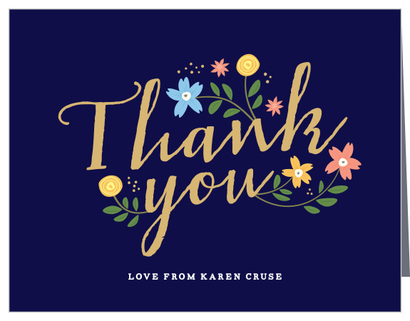Beautiful botanicals accents a gorgeous script font on the Cocktail Party Foil Milestone Birthday Thank You Cards