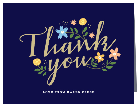 Beautiful botanicals accents a gorgeous script typeface on the Cocktail Party Milestone Birthday Thank You Cards.