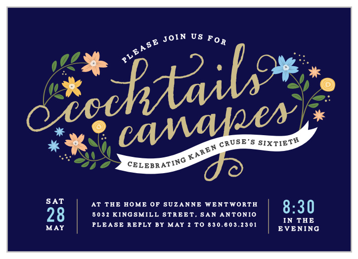 Invite friends and family for an evening of delicious drinks and tasty treats with the Cocktail Party Milestone Birthday Party Invitations.