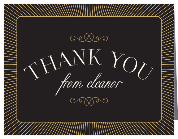 Stripes radiate from a frame on the Milestone Vintage Foil Milestone Birthday Thank You Cards.