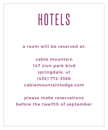 Give guests important travel reservation information with the simple typographic design of the Divinely Modern Accommodation Cards.