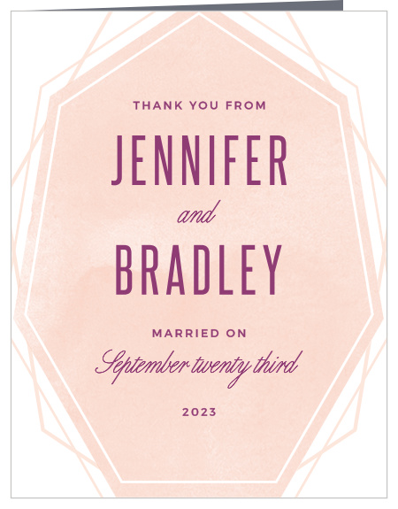 Share your thanks with the cool angles and soft watercolor background of the Divinely Modern Wedding Thank You Cards.