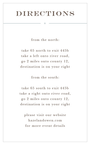 Use the tall, sleek design of the Double Exposure Direction Cards to give guests directions to your wedding venue.