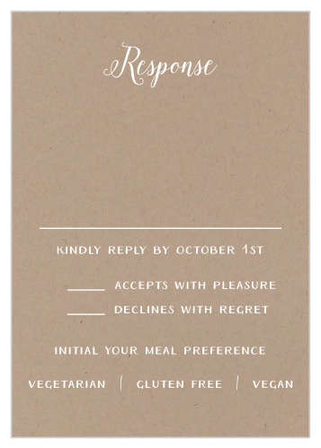 Create warm RSVPs with the kraft pattern background of the Rustic Love Response Cards.