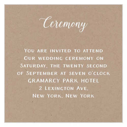 Create simple invites to your wedding ceremony with the Rustic Love Ceremony Cards. 