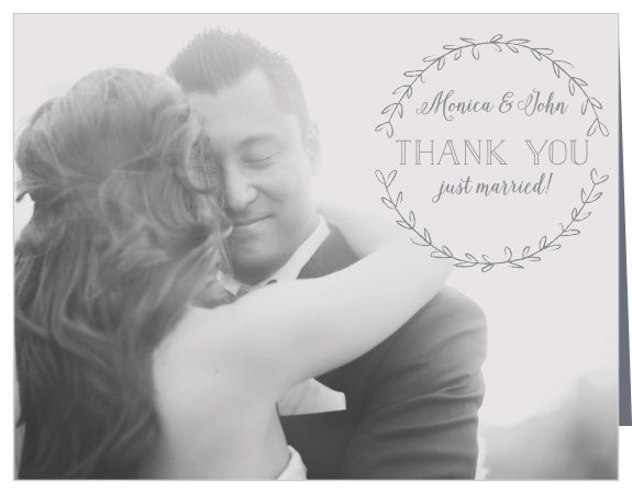 A circle of laurel leaves frame your name and greeting on the Rustic Love Thank You Cards.