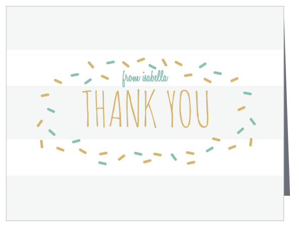 Cute cupcake sprinkles surround your text on the Sprinkles & Stripes Foil Thank You Cards.