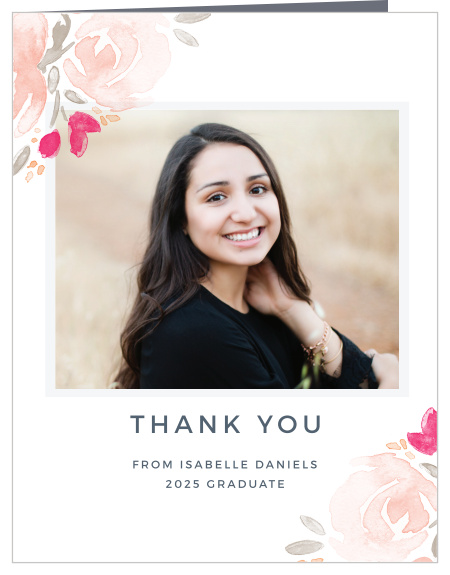 Send your gratitude with the soft, floral style of the Watercolor Bouquet Graduation Thank You Card. 