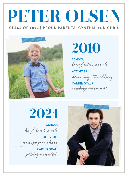 Compare photos throughout the years with the Status Report Boy Graduation Announcements. 