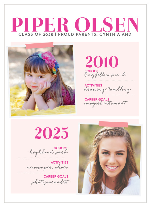 Compare photos throughout the years with the Status Report Girl Graduation Announcements.
