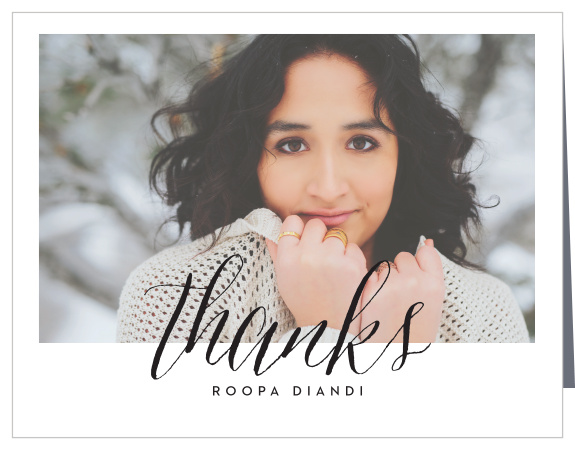 Thank friends and family for celebrating with you using the Script Window Graduation Thank You Card.