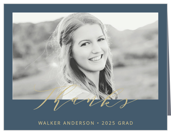 Share your thanks with the contemporary sophistication of the Modern Calligraphy Graduation Thank You Card.