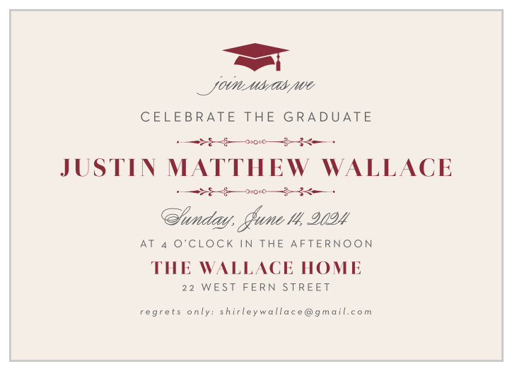 Cordially invite guests to celebrate your accomplishment with the Formal Party Graduation Invitations.