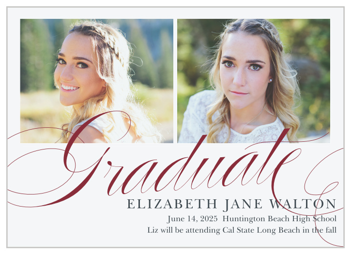 Announce your upcoming ceremony with the elegant design of the Luxe Script Graduation Announcements. 