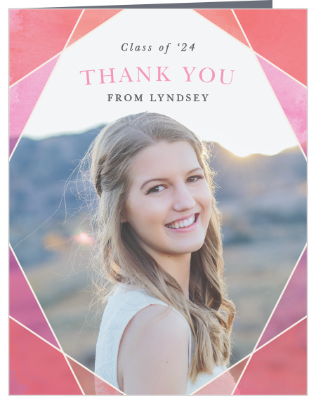 Create a thank you to match your sophisticated grad announcements with the Geometric Watercolor Thank You Card.