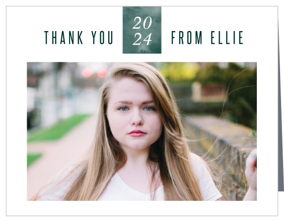 Add your graduation date to the rich banner of the Emerald Class Thank You Card.