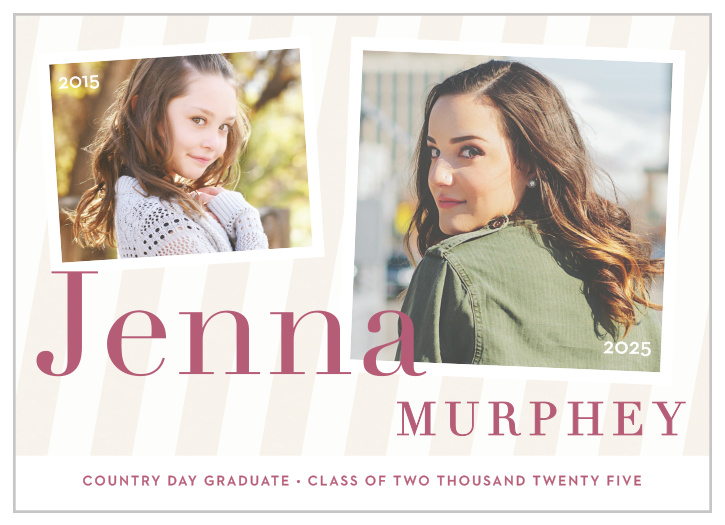 Compare a photo from your childhood with one of your grad shots using the Striped Snapshots Graduation Announcements. 