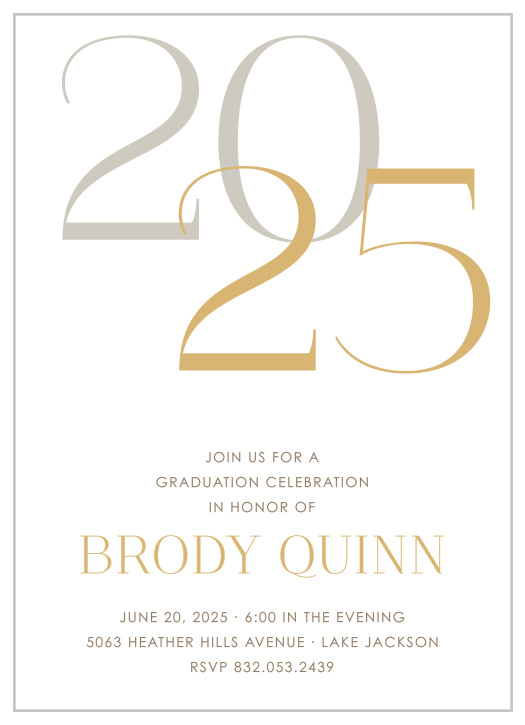 The numbers of your grad year overlap on the Stacked Year Foil Graduation Invitations.