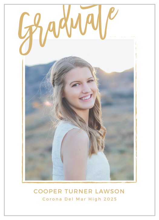 A cute calligraphy font tops the Marker Script Foil Graduation Invitations.