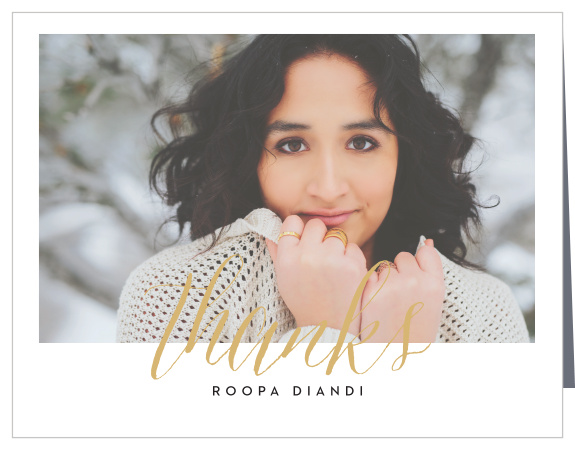 Thank friends and family for celebrating with you using the Script Window Foil Graduation Thank You Card.