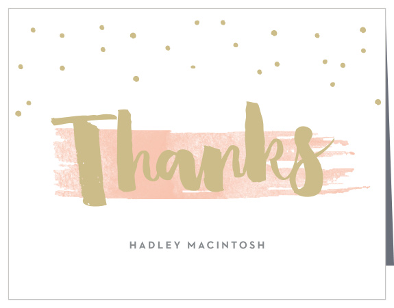 Cascading dots and a whimsical brush stroke give the Painted Swoosh Graduation Thank You Card an effervescent feel.