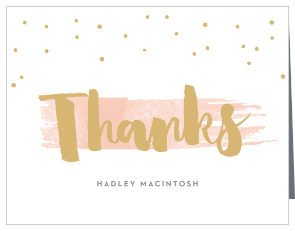 Cascading dots and a whimsical brush stroke give the Painted Swoosh Foil Graduation Thank You Card an effervescent feel.