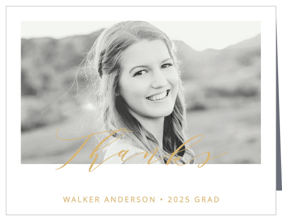 Share your gratitude with the contemporary sophistication of the Modern Calligraphy Foil Graduation Thank You Card.