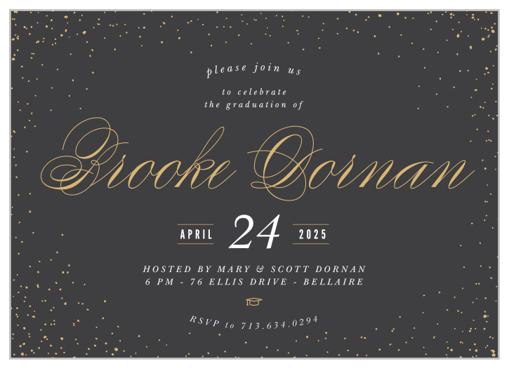 A scattering of dots frames your text on the Starry Night Foil Graduation Invitations.