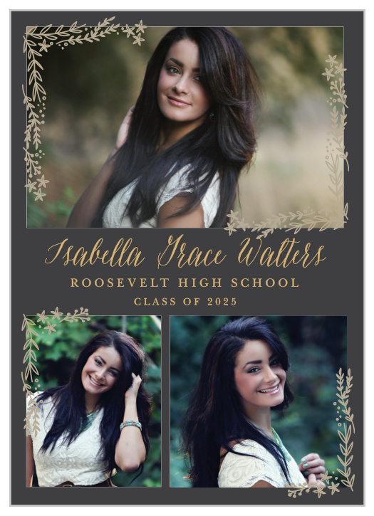 Accent your grad shots with the vines and flowers of the Flowing Garden Foil Graduation Announcements.