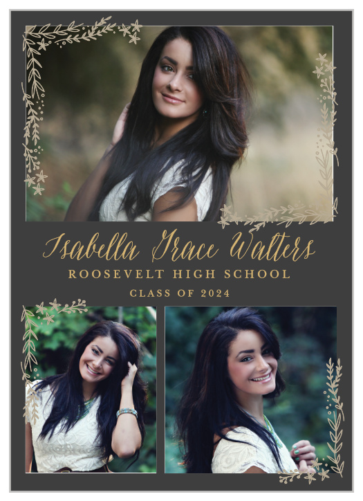Accent your grad shots with the vines and flowers of the Flowing Garden Foil Graduation Announcements.