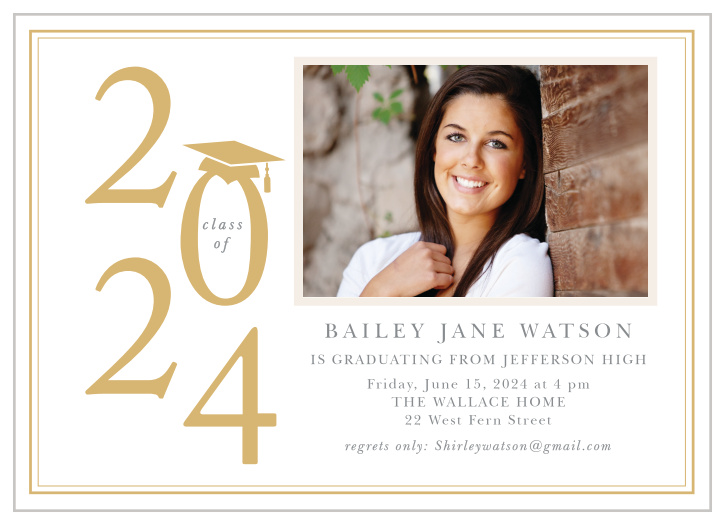 Create classic announcements for your graduation ceremony using the Top of the Class Foil Graduation Announcements.