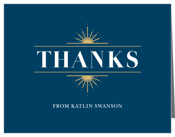 Stylized sunbursts frame your gratitude on the Posh Celebration Foil Graduation Thank You Card.