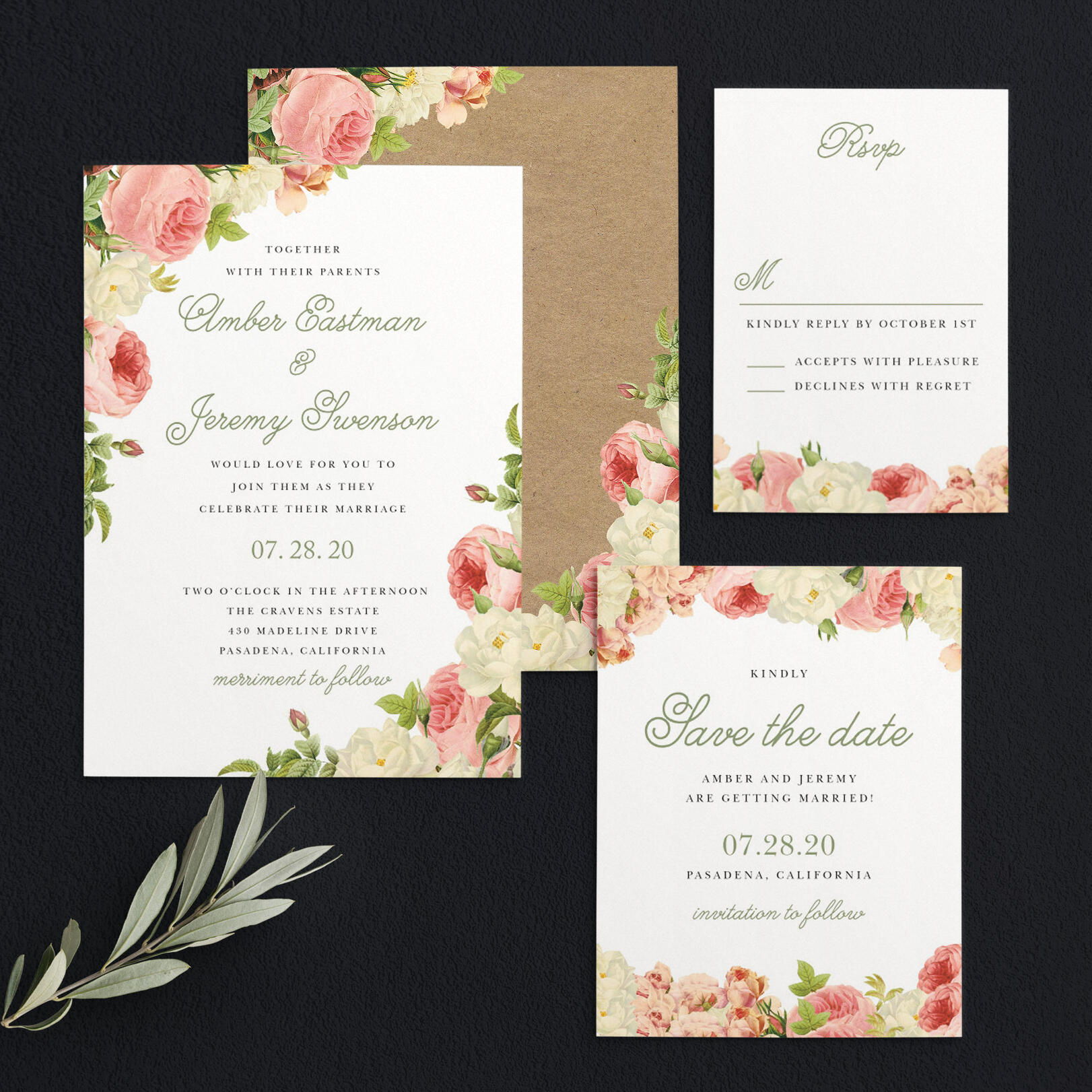 Blooming Monogram Wedding Invitations by Basic Invite